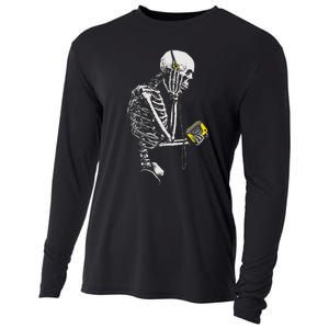 Skeleton With Retro Headphones Music Cassette Player Cooling Performance Long Sleeve Crew