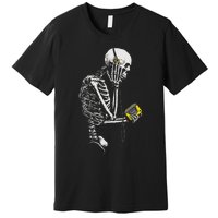 Skeleton With Retro Headphones Music Cassette Player Premium T-Shirt