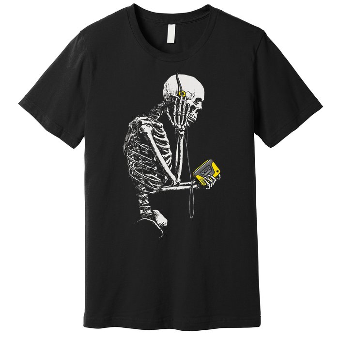 Skeleton With Retro Headphones Music Cassette Player Premium T-Shirt