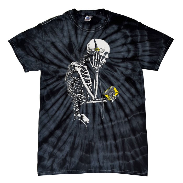 Skeleton With Retro Headphones Music Cassette Player Tie-Dye T-Shirt