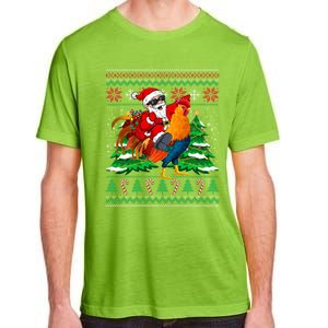 Santa With Rooster Christmas Tree Farmer Ugly Xmas Sweater Gift Adult ChromaSoft Performance T-Shirt