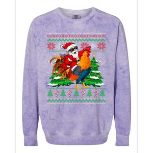 Santa With Rooster Christmas Tree Farmer Ugly Xmas Sweater Gift Colorblast Crewneck Sweatshirt