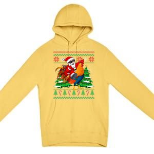 Santa With Rooster Christmas Tree Farmer Ugly Xmas Sweater Gift Premium Pullover Hoodie