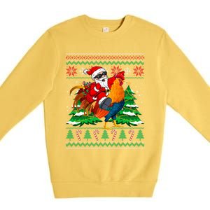 Santa With Rooster Christmas Tree Farmer Ugly Xmas Sweater Gift Premium Crewneck Sweatshirt