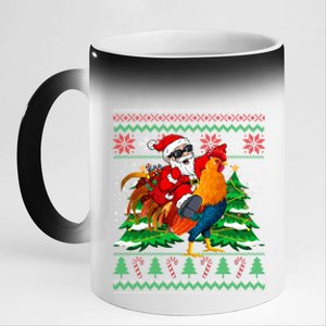 Santa With Rooster Christmas Tree Farmer Ugly Xmas Sweater Gift 11oz Black Color Changing Mug