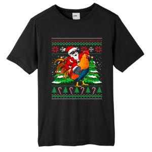 Santa With Rooster Christmas Tree Farmer Ugly Xmas Sweater Gift Tall Fusion ChromaSoft Performance T-Shirt