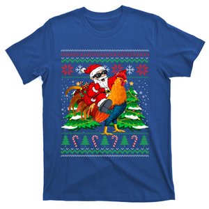 Santa With Rooster Christmas Tree Farmer Ugly Xmas Sweater Gift T-Shirt