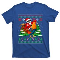 Santa With Rooster Christmas Tree Farmer Ugly Xmas Sweater Gift T-Shirt