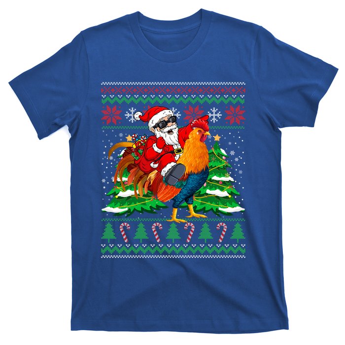 Santa With Rooster Christmas Tree Farmer Ugly Xmas Sweater Gift T-Shirt