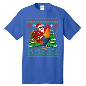 Santa With Rooster Christmas Tree Farmer Ugly Xmas Sweater Gift Tall T-Shirt