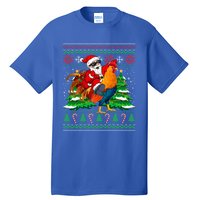 Santa With Rooster Christmas Tree Farmer Ugly Xmas Sweater Gift Tall T-Shirt