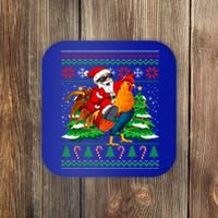 Santa With Rooster Christmas Tree Farmer Ugly Xmas Sweater Gift Coaster