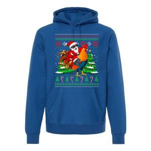 Santa With Rooster Christmas Tree Farmer Ugly Xmas Sweater Gift Premium Hoodie