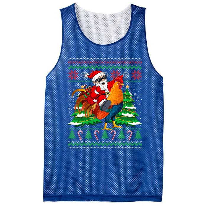 Santa With Rooster Christmas Tree Farmer Ugly Xmas Sweater Gift Mesh Reversible Basketball Jersey Tank