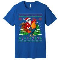 Santa With Rooster Christmas Tree Farmer Ugly Xmas Sweater Gift Premium T-Shirt