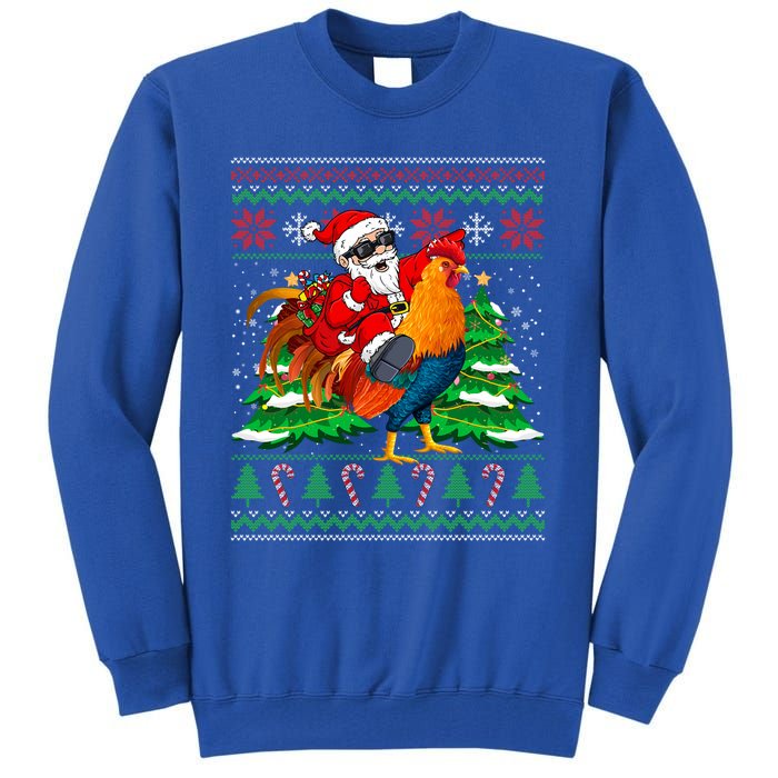 Santa With Rooster Christmas Tree Farmer Ugly Xmas Sweater Gift Tall Sweatshirt