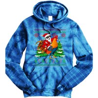 Santa With Rooster Christmas Tree Farmer Ugly Xmas Sweater Gift Tie Dye Hoodie