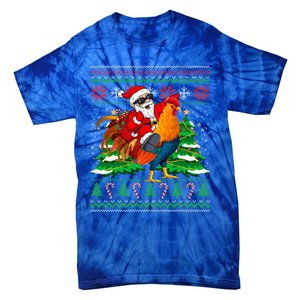 Santa With Rooster Christmas Tree Farmer Ugly Xmas Sweater Gift Tie-Dye T-Shirt