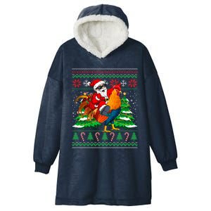 Santa With Rooster Christmas Tree Farmer Ugly Xmas Sweater Gift Hooded Wearable Blanket