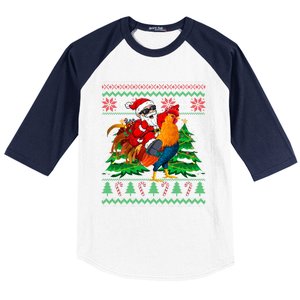 Santa With Rooster Christmas Tree Farmer Ugly Xmas Sweater Gift Baseball Sleeve Shirt