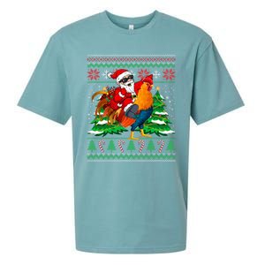 Santa With Rooster Christmas Tree Farmer Ugly Xmas Sweater Gift Sueded Cloud Jersey T-Shirt