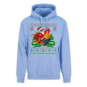 Santa With Rooster Christmas Tree Farmer Ugly Xmas Sweater Gift Unisex Surf Hoodie