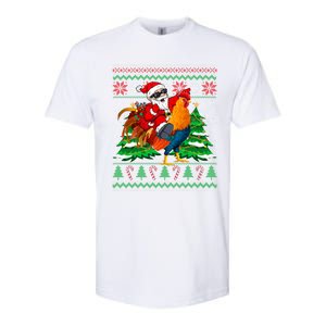 Santa With Rooster Christmas Tree Farmer Ugly Xmas Sweater Gift Softstyle CVC T-Shirt