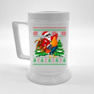 Santa With Rooster Christmas Tree Farmer Ugly Xmas Sweater Gift Beer Stein