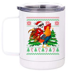 Santa With Rooster Christmas Tree Farmer Ugly Xmas Sweater Gift 12 oz Stainless Steel Tumbler Cup