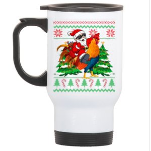 Santa With Rooster Christmas Tree Farmer Ugly Xmas Sweater Gift Stainless Steel Travel Mug