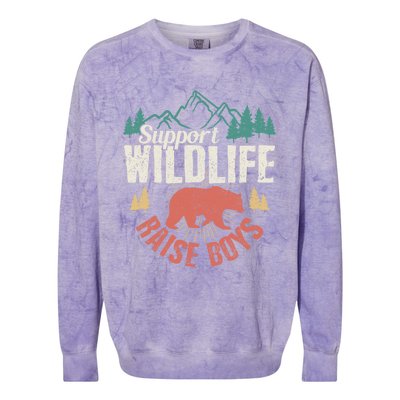 Support Wildlife Raise Mom Dad Wild One Funny Gift Colorblast Crewneck Sweatshirt