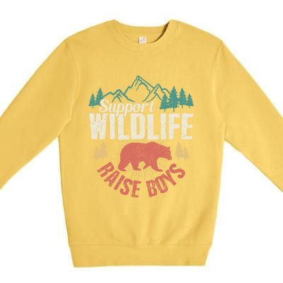 Support Wildlife Raise Mom Dad Wild One Funny Gift Premium Crewneck Sweatshirt