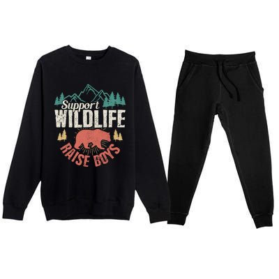 Support Wildlife Raise Mom Dad Wild One Funny Gift Premium Crewneck Sweatsuit Set