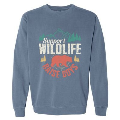 Support Wildlife Raise Mom Dad Wild One Funny Gift Garment-Dyed Sweatshirt