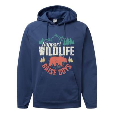 Support Wildlife Raise Mom Dad Wild One Funny Gift Performance Fleece Hoodie