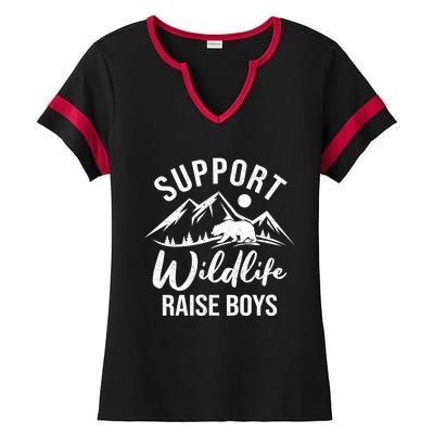 Support Wildlife Raise Sons Funny Mom Dad Wild One Bear Cute Gift Ladies Halftime Notch Neck Tee