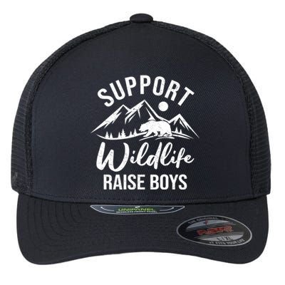 Support Wildlife Raise Sons Funny Mom Dad Wild One Bear Cute Gift Flexfit Unipanel Trucker Cap