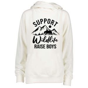 Support Wildlife Raise Sons Funny Mom Dad Wild One Bear Cute Gift Womens Funnel Neck Pullover Hood