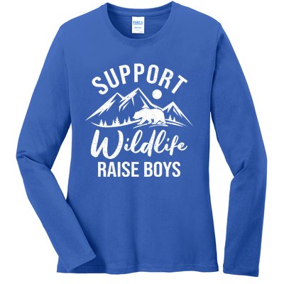 Support Wildlife Raise Sons Funny Mom Dad Wild One Bear Cute Gift Ladies Long Sleeve Shirt