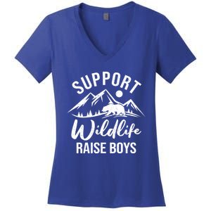 Support Wildlife Raise Sons Funny Mom Dad Wild One Bear Cute Gift Women's V-Neck T-Shirt