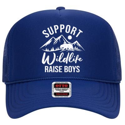 Support Wildlife Raise Sons Funny Mom Dad Wild One Bear Cute Gift High Crown Mesh Back Trucker Hat