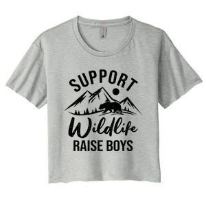 Support Wildlife Raise Sons Funny Mom Dad Wild One Bear Cute Gift Women's Crop Top Tee