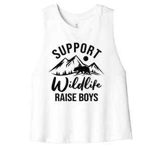 Support Wildlife Raise Sons Funny Mom Dad Wild One Bear Cute Gift Women's Racerback Cropped Tank