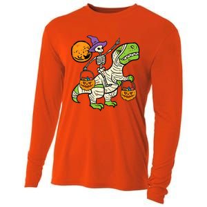 Skeleton Witch Riding Mummy Dinosaur Halloween Spooky Night Gift Cooling Performance Long Sleeve Crew