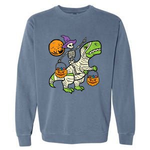 Skeleton Witch Riding Mummy Dinosaur Halloween Spooky Night Gift Garment-Dyed Sweatshirt