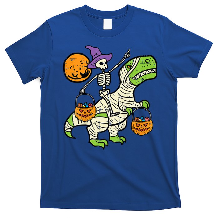 Skeleton Witch Riding Mummy Dinosaur Halloween Spooky Night Gift T-Shirt