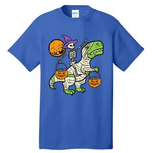 Skeleton Witch Riding Mummy Dinosaur Halloween Spooky Night Gift Tall T-Shirt