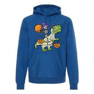 Skeleton Witch Riding Mummy Dinosaur Halloween Spooky Night Gift Premium Hoodie