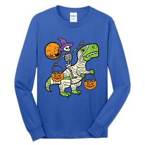 Skeleton Witch Riding Mummy Dinosaur Halloween Spooky Night Gift Tall Long Sleeve T-Shirt