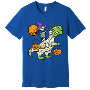 Skeleton Witch Riding Mummy Dinosaur Halloween Spooky Night Gift Premium T-Shirt